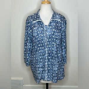 Zenergy by Chico's Eye Glass Print Tank and Jacket 2/3 2 pc Cotton